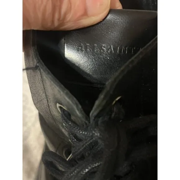AllSaints Piero Combat Ankle Boots •Men 46 / US 13• Black Leather Portugal $450