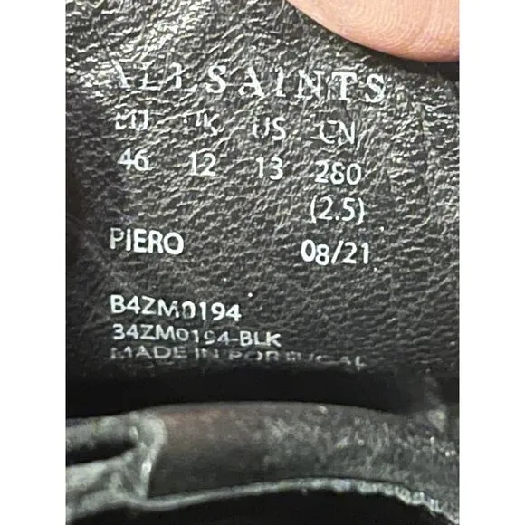 AllSaints Piero Combat Ankle Boots •Men 46 / US 13• Black Leather Portugal $450