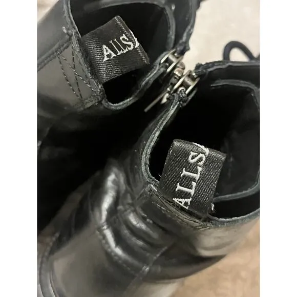 AllSaints Piero Combat Ankle Boots •Men 46 / US 13• Black Leather Portugal $450