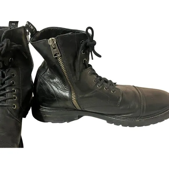 AllSaints Piero Combat Ankle Boots •Men 46 / US 13• Black Leather Portugal $450