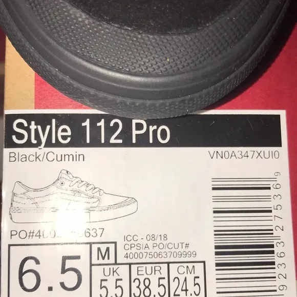 &gt;Ⓜ️STYLE 112 PRO BLACK/CUMIN WOLD’S 🌎#1 SKATEBOARD SHOES LOW TOP BRAND NEW VANS