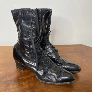 Antique Victorian Edwardian Leather Lace Up Womens Ankle Boots Shoes 10&quot;