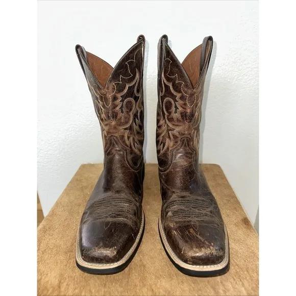 Ariat Cowboy Boots Sz 13D‎ Heritage R Toe Western Distressed Brown