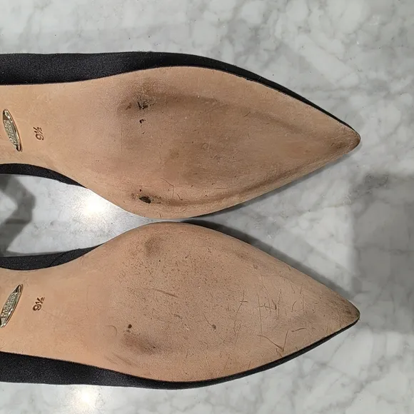 Badgley Mischka Black Satin Brooch Embellished Satin Pointed Heels 9.5