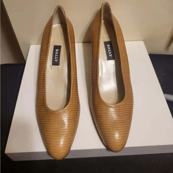 Bally Tan Snakeskin Pointy Toe Stacked Heel Pumps sz. 10 Ret.$298 Made in Italy