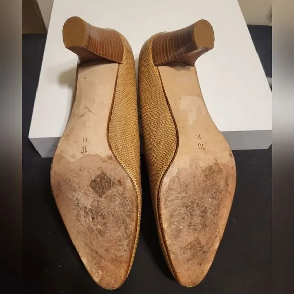 Bally Tan Snakeskin Pointy Toe Stacked Heel Pumps sz. 10 Ret.$298 Made in Italy