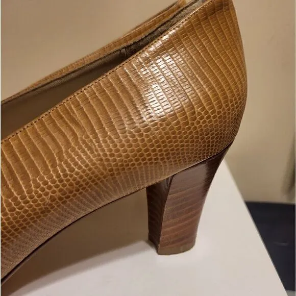 Bally Tan Snakeskin Pointy Toe Stacked Heel Pumps sz. 10 Ret.$298 Made in Italy
