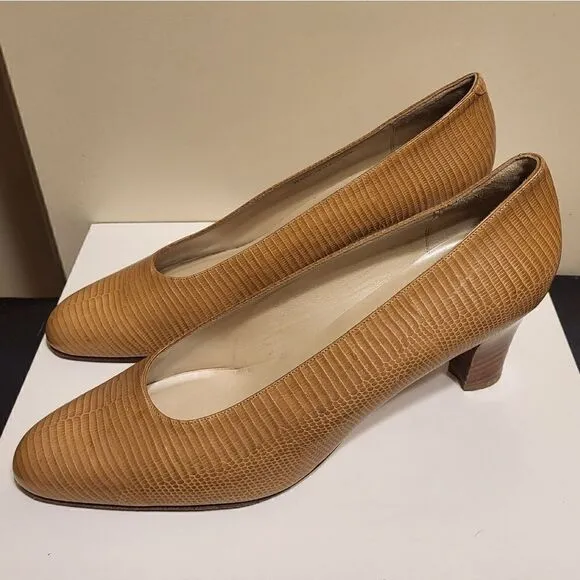 Bally Tan Snakeskin Pointy Toe Stacked Heel Pumps sz. 10 Ret.$298 Made in Italy
