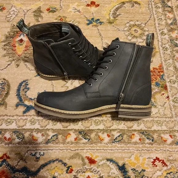 BARBOUR Round Toe Black Waxy Seaham Lace &amp; Zip Boots