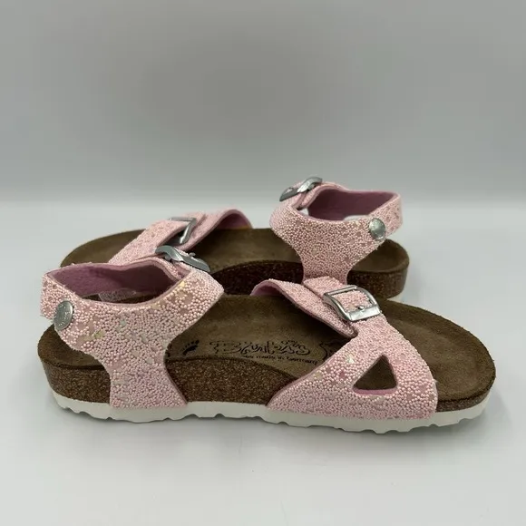Birkenstock Birkis Sandals Kids Girls US C13 Open Toe Buckle Straps Sparkle Pink