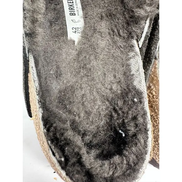 Birkenstock Brown Suede Arizona Buckled Slip On Shearling Lined Sandals Size 42