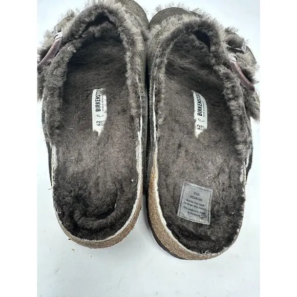 Birkenstock Brown Suede Arizona Buckled Slip On Shearling Lined Sandals Size 42