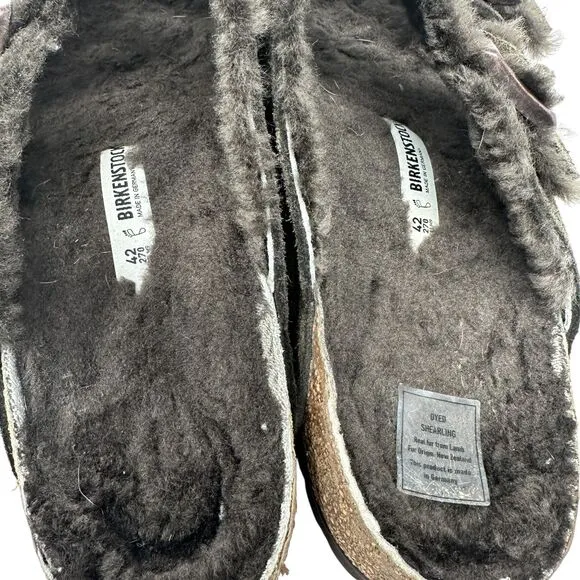 Birkenstock Brown Suede Arizona Buckled Slip On Shearling Lined Sandals Size 42