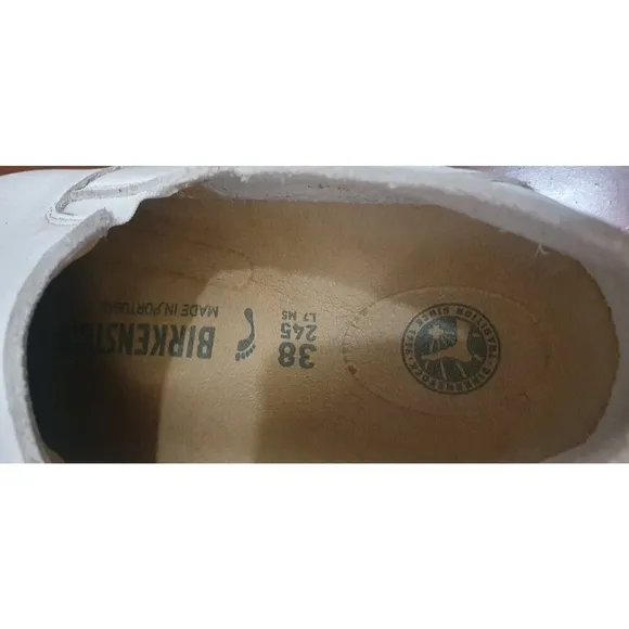 Birkenstock Callan White Pabbled Leather Slip on EU 38 Womens 7