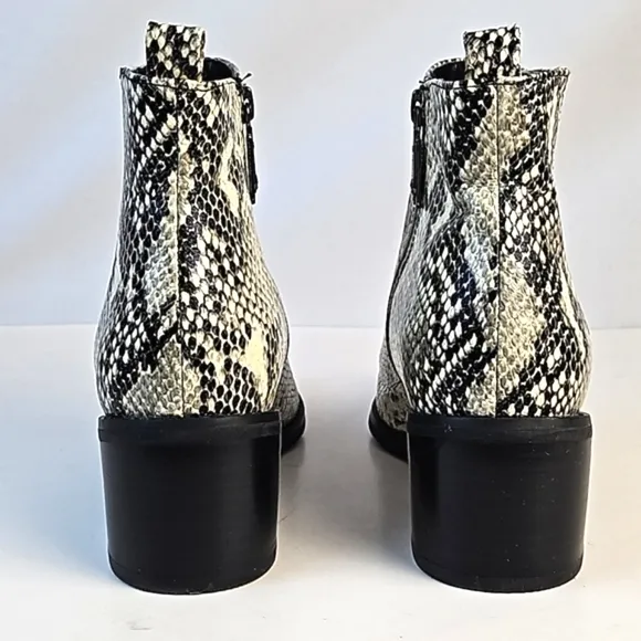 Blondo Elvina Waterproof Black Cream Snake Embossed Leather Ankle Bootie