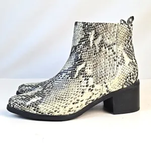 Blondo Elvina Waterproof Black Cream Snake Embossed Leather Ankle Bootie