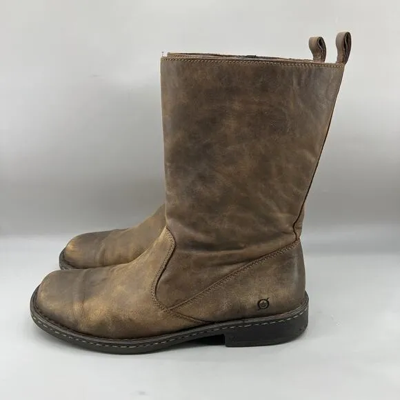 Born 10&quot; Side Zip Western Boots Men Size 13 M Brown Leather Pull On Comfort Shoe