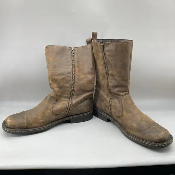 Born 10&quot; Side Zip Western Boots Men Size 13 M Brown Leather Pull On Comfort Shoe
