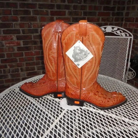 BOTAS CUEVAS Men Brown Caiman Print Western Leather Boots Size 25.5 (6.5) NWT!!