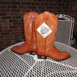 BOTAS CUEVAS Men Brown Caiman Print Western Leather Boots Size 25.5 (6.5) NWT!!