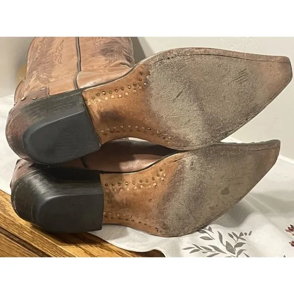 Botas Jaca Mens Western‎ Cowboy Exotic Pointed Boots Preowned Brown sz.26/ USA 9