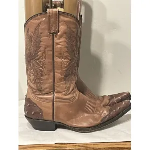 Botas Jaca Mens Western‎ Cowboy Exotic Pointed Boots Preowned Brown sz.26/ USA 9