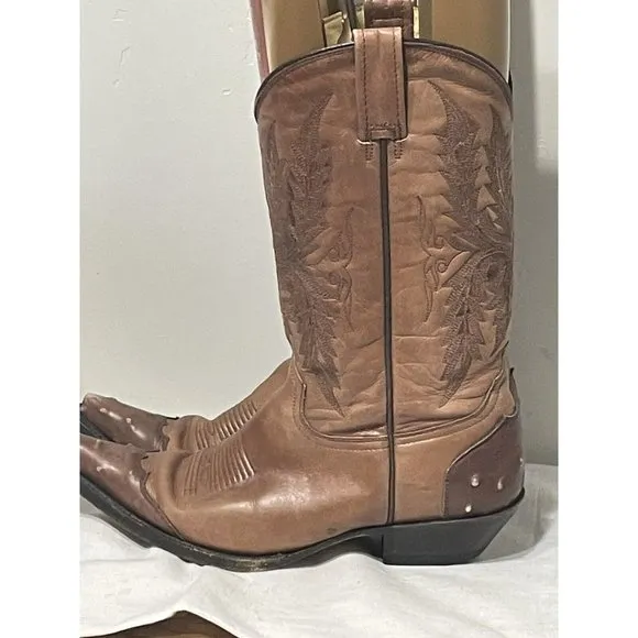 Botas Jaca Mens Western‎ Cowboy Exotic Pointed Boots Preowned Brown sz.26/ USA 9