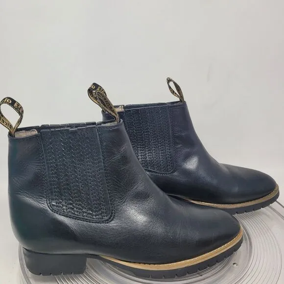 Botines Western Charro Boot Black Leather Men Sz 7 HandMade Slip-On LUG Sole 99%