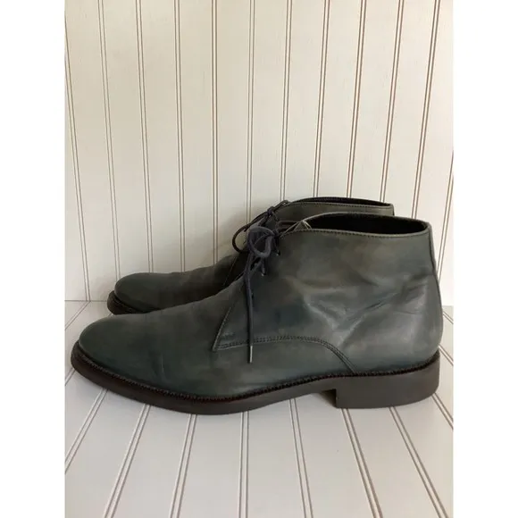 Bugatchi men lace up boots shoes leather made in Italy 9.5 teal