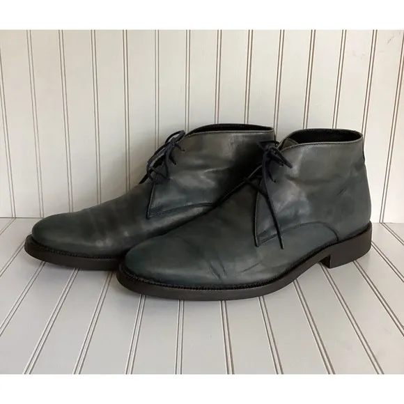 Bugatchi men lace up boots shoes leather made in Italy 9.5 teal