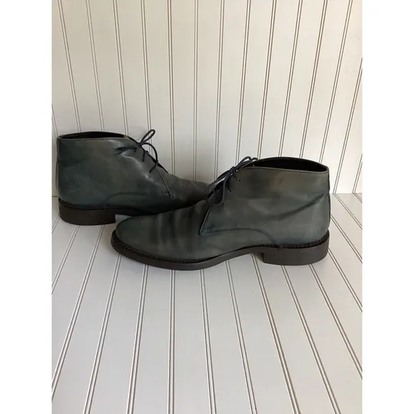 Bugatchi men lace up boots shoes leather made in Italy 9.5 teal