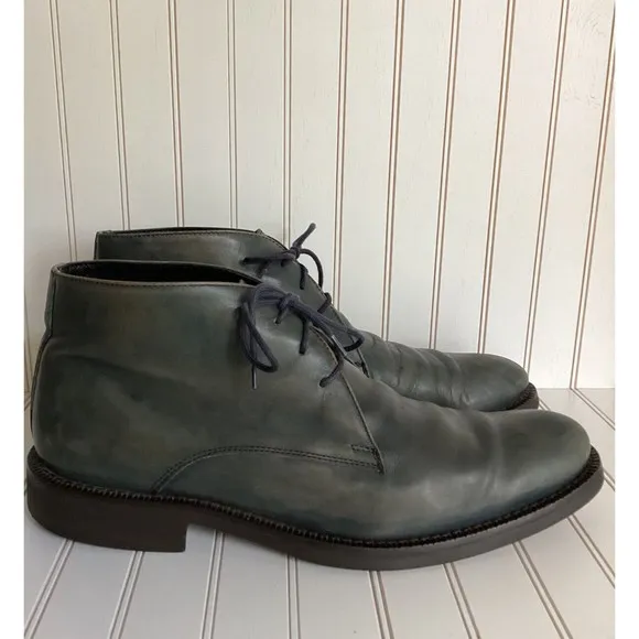 Bugatchi men lace up boots shoes leather made in Italy 9.5 teal