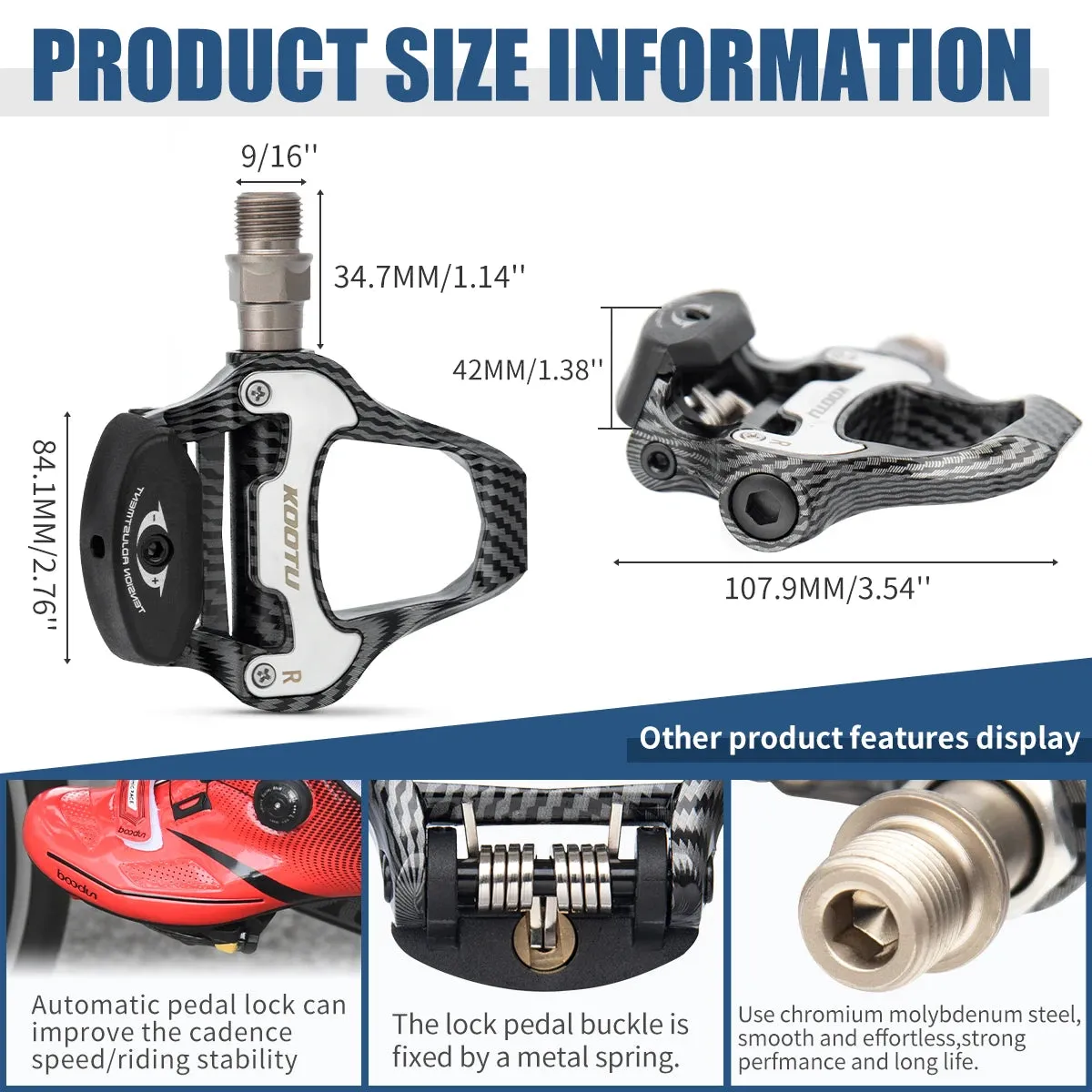 Carbon Fiber Clip-On Pedals With Sealed Bearings For KEO SPD
