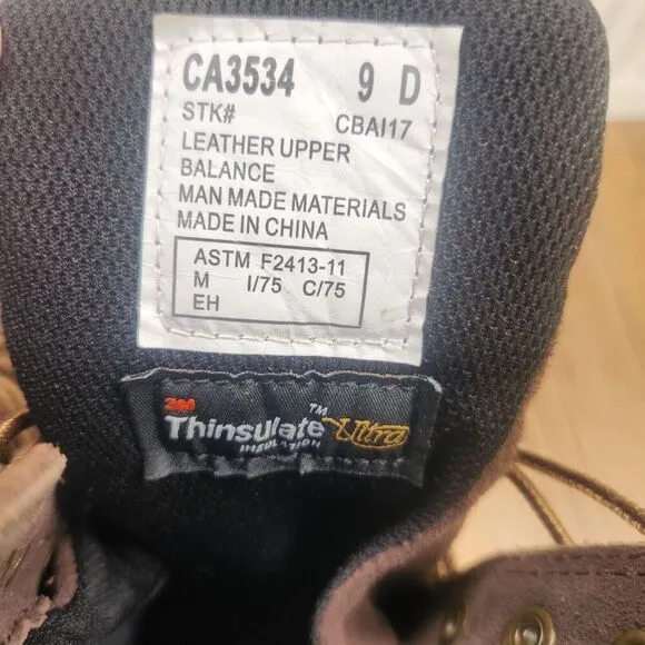 Carolina 8&quot; Waterproof Insulated Work Boots Mens Sz 9 D Brown Leather Steel Toe