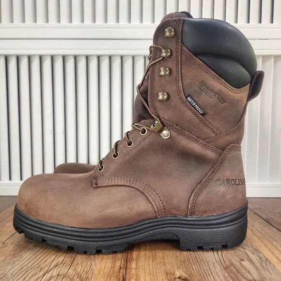 Carolina 8&quot; Waterproof Insulated Work Boots Mens Sz 9 D Brown Leather Steel Toe