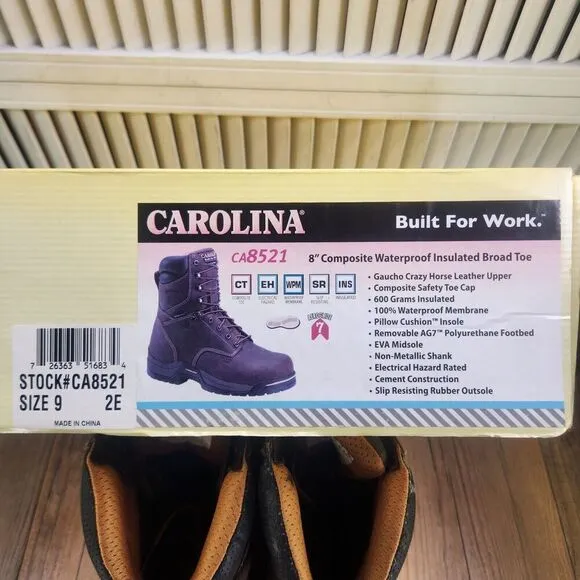 Carolina CA8521 8&quot; Waterproof 600g Insulated Broad Comp Toe Work Boots Mens 9 EE