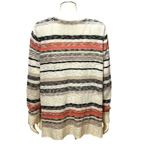 CCC Striped Open Front Cardigan Sweater Stripes Long Sleeves Asymmetric Size XL