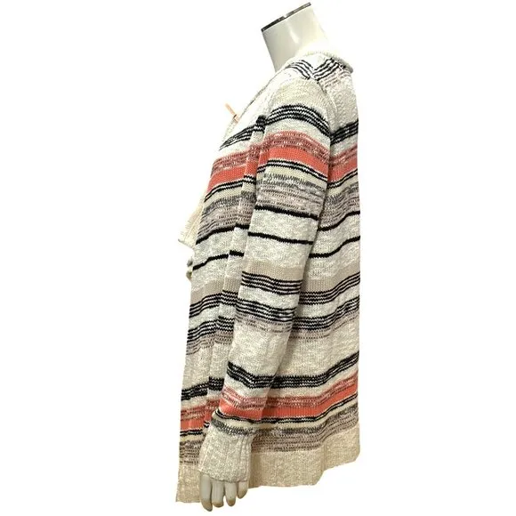 CCC Striped Open Front Cardigan Sweater Stripes Long Sleeves Asymmetric Size XL