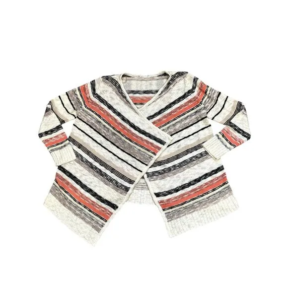 CCC Striped Open Front Cardigan Sweater Stripes Long Sleeves Asymmetric Size XL