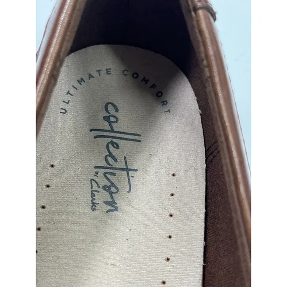 Clarks Collection Ashland Lily Loafer Flat Shoes Brown Leather Slip On 11 W New