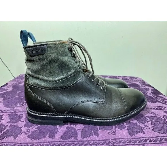 Clarks Mens Size 11M Bushwick Peak Grey Leather Suede Lace up Boots