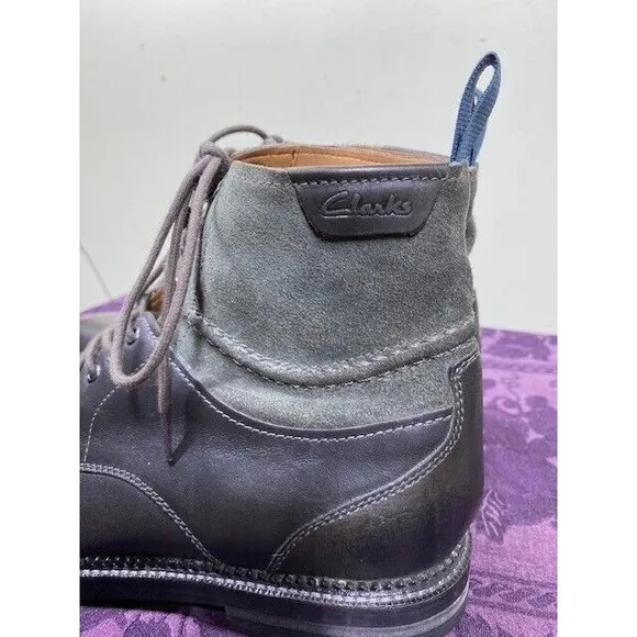 Clarks Mens Size 11M Bushwick Peak Grey Leather Suede Lace up Boots