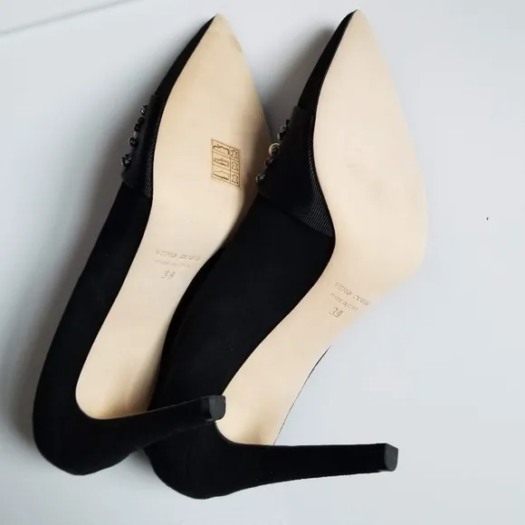 Club Monaco Harlow embellished beaded heel pump suede leather