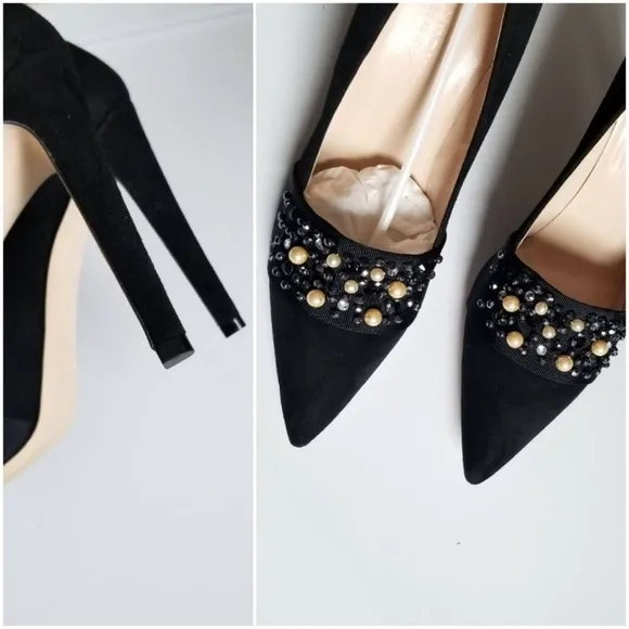Club Monaco Harlow embellished beaded heel pump suede leather