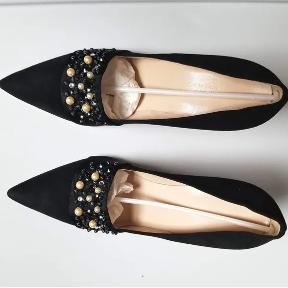 Club Monaco Harlow embellished beaded heel pump suede leather