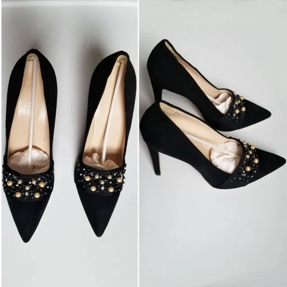 Club Monaco Harlow embellished beaded heel pump suede leather