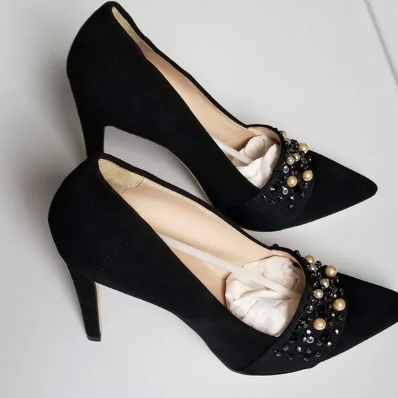 Club Monaco Harlow embellished beaded heel pump suede leather
