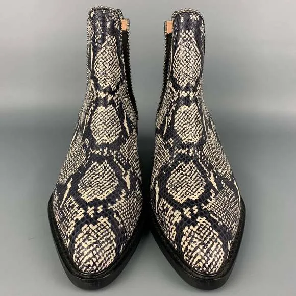 COACH Black &amp; White Embossed Faux Snake Leather Boots