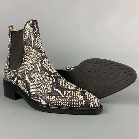 COACH Black &amp; White Embossed Faux Snake Leather Boots