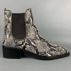 COACH Black &amp; White Embossed Faux Snake Leather Boots